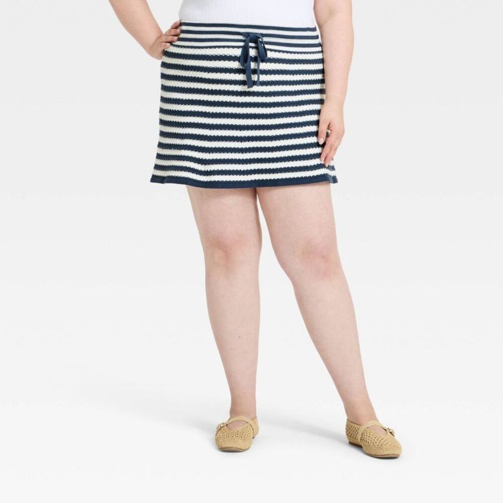 Women's Sweater Mini A-Line Skirt - Universal Thread Navy Blue Striped 3X